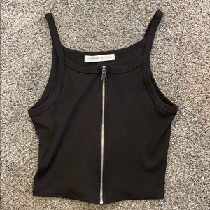 Black Crop Top with Zipper Down the Middle